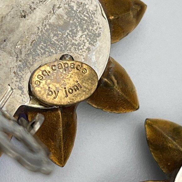 Esq Capade by Joni Clip On Earrings Colorful Glass Stones Floral Design Signed - Picture 3 of 5